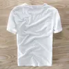 Mężczyźni Moda Marka Marka Japonia Styl Zabawny Ptak Cartoon Haft 100% Lniana Cienka Oddychająca Koszulka T-shirt Męski Casual Pullover Top 210716