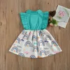 Citgeett Summer Toddler Baby Girls Princess Dress Ruffle Sleeveless Buttons Rainbow Printed Patchwork Sundress Clothes Q0716