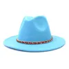 Alta Qualidade aba larga Hat Fedora Mulheres Homens Lã metal Cadeia Decor chapéus de feltro Inverno Formal Vestido Jazz Top Hat