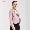 Rivet Pu Leather Jacket Women Pink Black Colors Motorcycle Short Coat Soft Faux Biker Female 210423