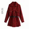 Fashion Sashes Red Tweed Jacket Coat Women Winter Coat Vintage Långärmad Tassel Plaid Kvinna Oversize Outwear 210521