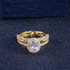 Пара колец роскошные украшения 925 Silvergold Fill Oval Cut Cubic Circonia Вечеринка Женщины свадебные кольцо свадебного кольца