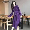 Spring Fashion Vintage Women Long Dress Turn Down Collar Velvet Button Up es Sashes Ladies Party 210521