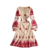 Женщины мода ретро круглые шеи вышивка сетка с длинным рукавом стройное сладкое платье элегантная одежда старинные Vestidos S262 210527