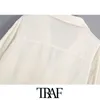 Tasche moda donna Camicette di lino oversize Colletto bavero vintage Maniche lunghe con risvolto Camicie femminili Chic Top 210507
