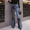 Kanske är du kvinnor svart blå dragkedja knäppas frayed patchwork jeans pocket high street flare byxor p0048 210529