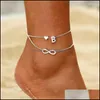 Anklets Boho Initial Anklet Heart Infinity Sier Color Ankle Bracelet On Leg Chain 26 Letter For Women Beach Foot Jewelry Drop Delivery 2021