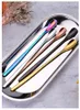 17cm Thickening Coffee Scoops 304 Stainless Steel Stirring Mixing Spoon Multicolor Long Handle Square Head Dessert Spoons Coffeeware Teaspoon Flatware ZL0027L