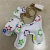 PU leather old flower keychain classic lattice bear and dog shape bag pendant decoration