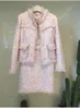 est 패션 디자이너 활주로 여성의 민소매 다이아몬드 활 프린지 술 트위드 귀여운 핑크 짧은 탱크 드레스 210416