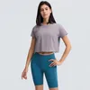 L071 Sexy Navel Exposed T-Shirts Losse en Ademende Yoga Tops Korte Mouw Running Sport Shirts Vrouwen Effen Kleur Outdoor Fitness kleding