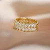 Wedding Rings Exquisite Rose Gold Leaf Ring For Women Double Layer Marquise Cut Zircon Romantic Birthday Anniversary Jewelry Gift1910637
