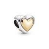 925 sterling silver round beaded golden heart pendant suitable for Pandora bracelet DIY fashion jewelry