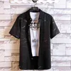 Design de moda branco preto manga curta casual camisa masculina impressão de praia blusa roupas de verão mais asiático tamanho 5xl 6xl 7xl 210626