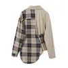 QEIL Spring Autumn Plaid nieregularna złącza bluzka Nowa Lapel Long Sleeve Losowa koszula Fashion 210412
