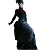 Исторические викторианские готические черные платья выпускного вечера для женщин высокой шеи с длинным рукавом кружева формальные вечерние платья Винтаж корсет ruched особый случай