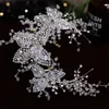 Mode Bröllop Bridal Crystal Headband Flower Crown Tiara Rhinestone Headpiece Hårband Koreanska Smycken Hår Tillbehör Prydnadskedja Band Silver Headdress