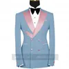 Newest Fashion Grey Mens Wedding Suit Set 2 Pieces Formal Prom Dinner Male Tuxedo Pink Lapel Blazer Double Breasted Jacket Pants X0909
