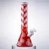 Xmas Hookahs Christmas Style Big Beaker Red Bong Straight Tube Smoking Pipe Snowflake Water Pipes 7mm Thick Glass Bongs With Bowl Diffused Downstem