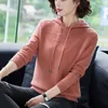 Camisolas com capuz de malha fina para mulheres sólidas listras plicadas pulôver tamanho grande tamanho casual harajuku knitwear Suor Femme 211011
