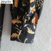 Kvinnor Vintage Stand Collar Totem Leaves Print Casual Court Klänning Kvinna Platser Puff Sleeve Chic Slim Vestido Cloth DS4901 210420