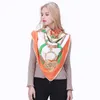 POBING 100% silke halsduk Ny designer Kerchief Belt Print Kvinnor Square ScarvesWraps Spanien Kedja Mönster Lady Foulard Tillbehör Q0828