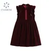 Ruffle Patchwork Diseño Vintage Mini Vestido Mujer Rojo Elegante con cordones de cintura alta Slim Crop Vestidos Fiesta clásica Vestidos Mujer 210417