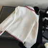 Casacos femininos White Tweed Mulheres Top Quality Weave Borda Vermelha Quatro bolso Slim Lapel manga longa outono 2021
