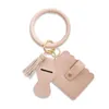 PU Läder Tassel Circle Kedja Kvinnor Wristlet Keychain Girl Key Ring Wrist Strap Christmas Gifts G1019