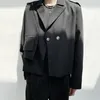 IEFB / 남자 착용 가짜 2 피스 정장 코트 분할 조끼 짧은 스타일 숨겨진 버튼 남성의 가을 큰 크기의 검은 옷 9Y4038 210524