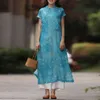 Johnature Women Chinese Style Summer Dresses Ramie Kortärmad Cheongsam Vintage HiHG Kvalitet A-Line Stand Dresses 210521