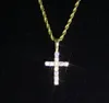 مثلج من 925 الإسترليني يسوع الصليب قلادة قلادة مع سلسلة حبل 24 بوصة مايكرو تمهيد مويسانيت الهيب هوب المجوهرات