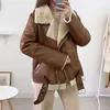 PUWD Warme Frauen Faux Pelz Jacke Winter Casual Streetwear Leder Schnalle Solide Bequeme Mode Lose Weibliche Dicke Outwear 211129