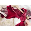 Spanish Girls Embroidery Dress Flutter Sleeve Bungundy Ball Gown Year Spring Fashion Kids' Clothing 210529