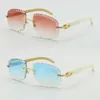 Metal Rimless Carved lens luxury Sunglasses for women Unisex Square T8200762 White Genuine Buffalo Horn Sun Glasses male and femal296u