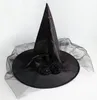 Kobiety Hat Halloween Party Cosplay Witch Cap Decoration Narożnik Mesh Róża Netto Magik Black Siate Wizard