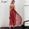 Simplee Mesh Rose Dentelle Femmes Robe Élégante Col V Soirée Maxi Robe De Noël Automne Hiver Sexy Longue Robe De Soirée Robe Festa 210331