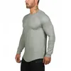 Yeni Mesh Katı Uzun Kollu T Gömlek Erkekler Moda Marka Giyim Slim Fit Spor Yüksek Streç O Boyun Vücut Geliştirme T-shirt Erkek 210421