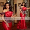 Sequins Red Mermaid Prom Dress 2021 Off Shoulder Appliques Lace Aso Ebi African Girl Evening Party Gowns Vestido de Noiva