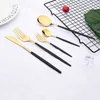 30Pcs Mirror Gold Dinnerware Cutlery Set Stainless Steel Black Flatware Western Knife Cake Fork Spoon Kitchen Tableware Set 211108