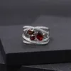 GEM'S BALLET 925 Sterling Silver Criss-Cross Gemstone Ring 1.87Ct Natural Red Garnet Finger Rings For Women Wedding Fine Jewelry 211217