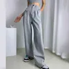 Fake pockets mopping the floor raw edge wide-leg pants spring women's sports pants loose casual pants streetwear women 210514