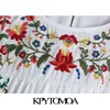Kvinnor Chic Fashion Floral Print Patchwork Broderade Midi Dress Ruffled Sleeves Kvinnliga Klänningar Mujer 210420