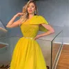 Juniors une épaule une ligne Tulle bal robe de soirée femmes longue princesse Pageant robes de soirée avec ceinture