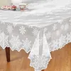 1 Stück runde/rechteckige Tischdecke weiße Spitze Schneeflockenmuster Hochzeit Esstisch Abdeckung Home Christmas Party Decora 210626