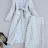 Hohe Qualität Winter Frauenanzüge Rock Set Mode Plaid Damen Lange Jacke Mantel Elegante schlanke zweiteilige Anzug 210527