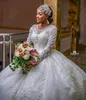 Plus Storlek Afrikanska bröllopsklänningar 2022 Sparkly Sequins Lace Applique Långärmad Princess Bridal Gown Estidos de Novia