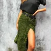 Women's High Waist Leopard Skirt Chiffon s for Women Sexy Split Green Print female Casual Summer s 210428