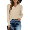 Women's T Shirts Women's T-Shirt Puff Long-Sleeve T-Shirts Autumn V-Neck Sweater Casual Tunic Tops Oversized Blouse Vintage Woman