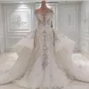 2024 Mermaid Wedding Dresses With Overskirts Lace Ruched Sparkle Rhinstone Bridal Gowns Dubai Vestidos De Novia Custom Made High Quality